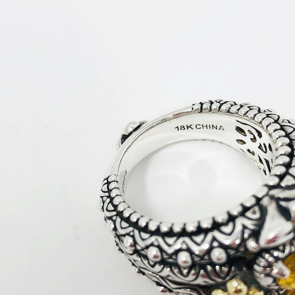 Barbara Bixby Sterling Silver 18K Gold Citrine Flower Ring Size 6 - Picture 7 of 8